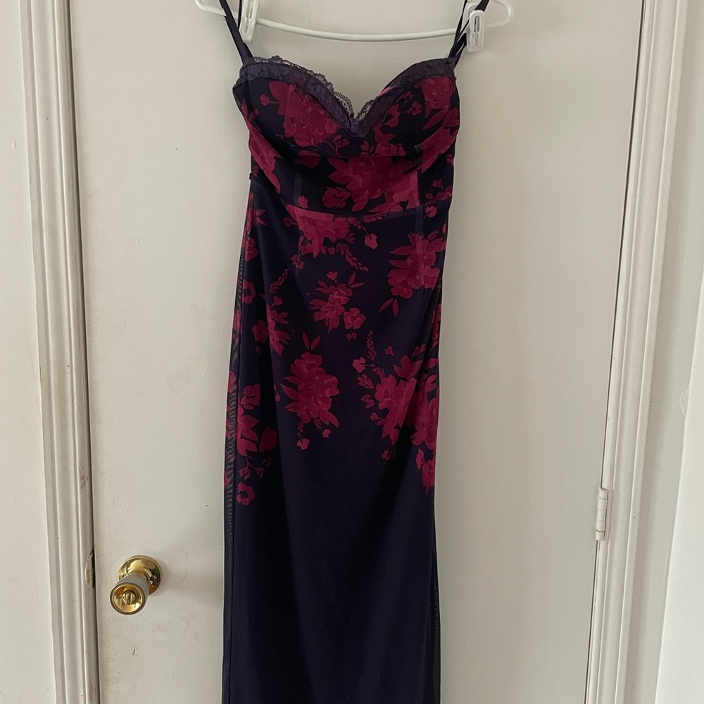 Floral Black and Red Slip Dress